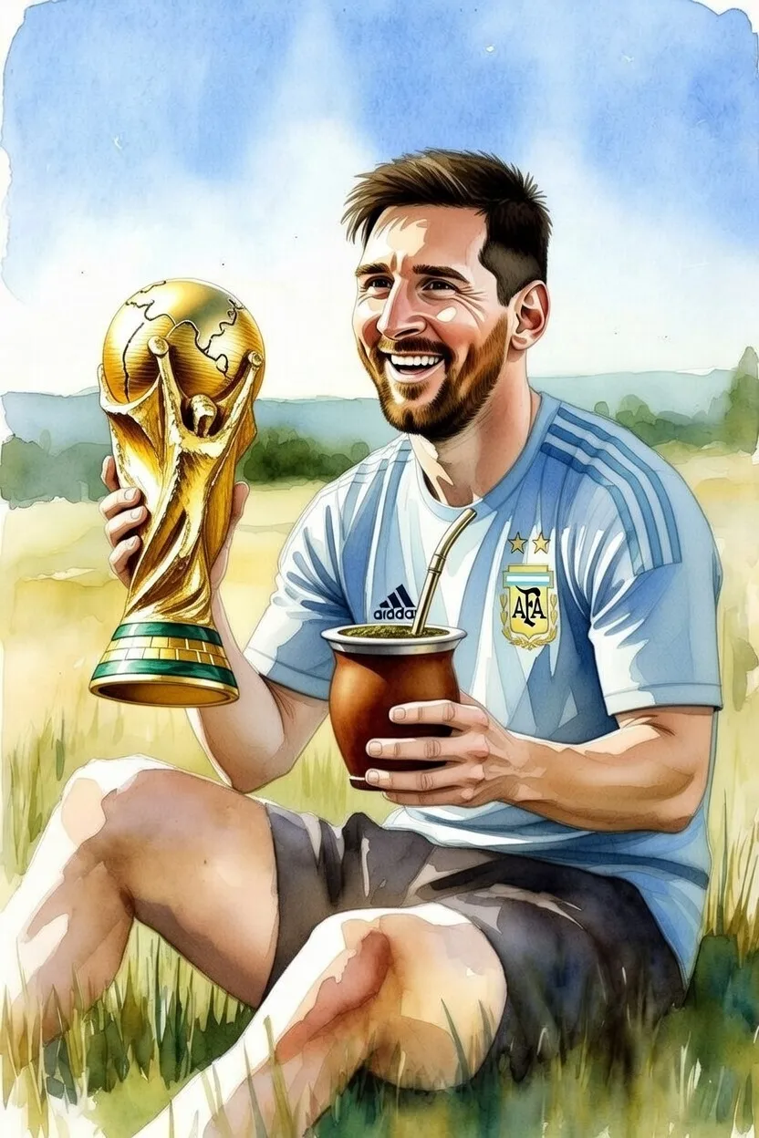 Lionel Messi buvant du maté avant un match